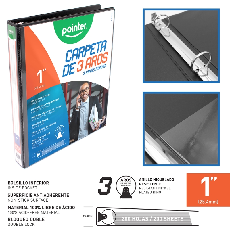 CARPETA 3 AROS 1" - NEGRA