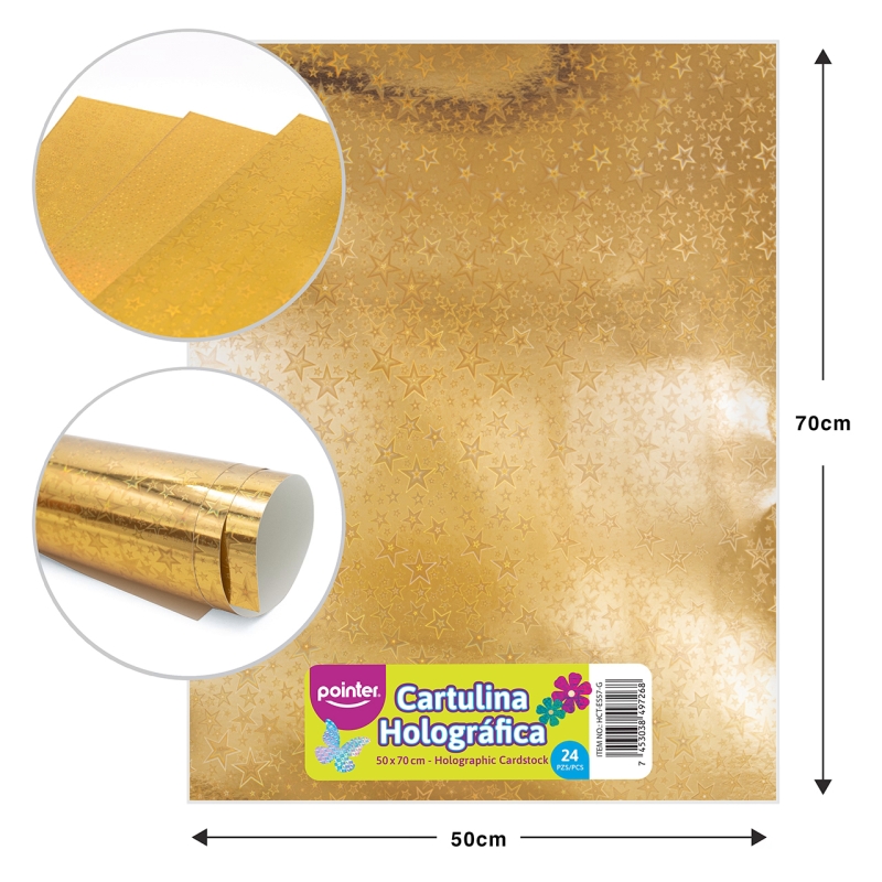 CARTULINA METALIZADA HOLOGRAFICA DORADO ESTRELLAS