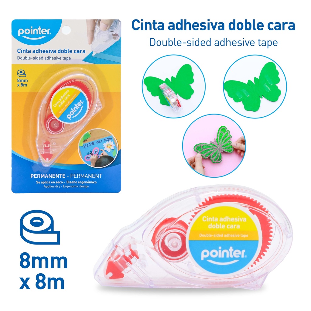 CINTA ADHESIVA TRANSPARENTE DOBLE CARA - 8mm x 8mts