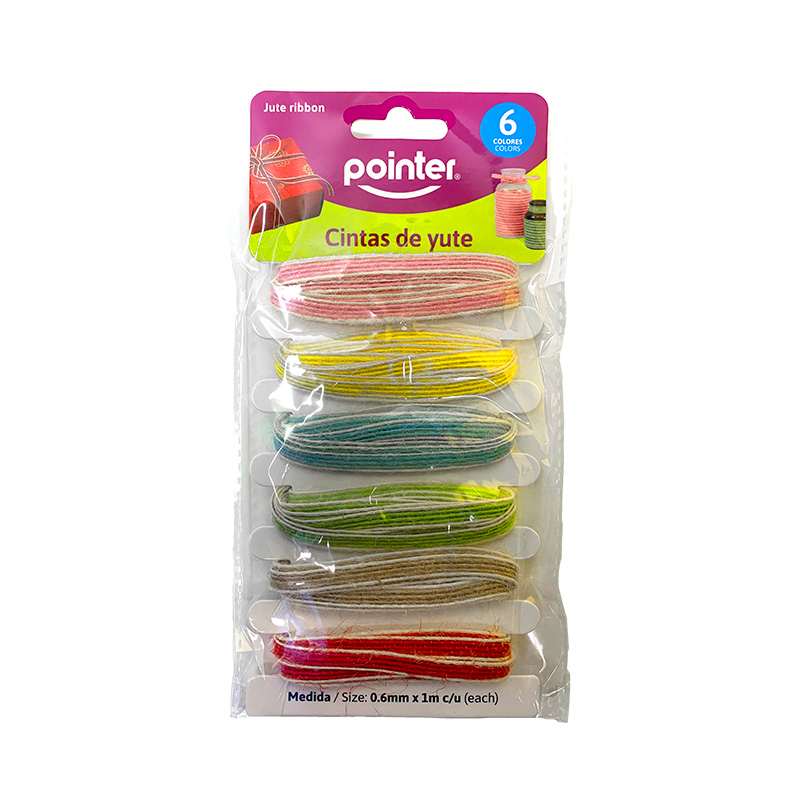 CINTAS DE YUTE PARA MANUALIDADES - 0.6MM x 1M x6COLORES 