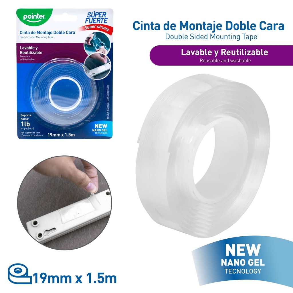 CINTA DOBLE CONTACTO DE GEL 19mm x 1.5m