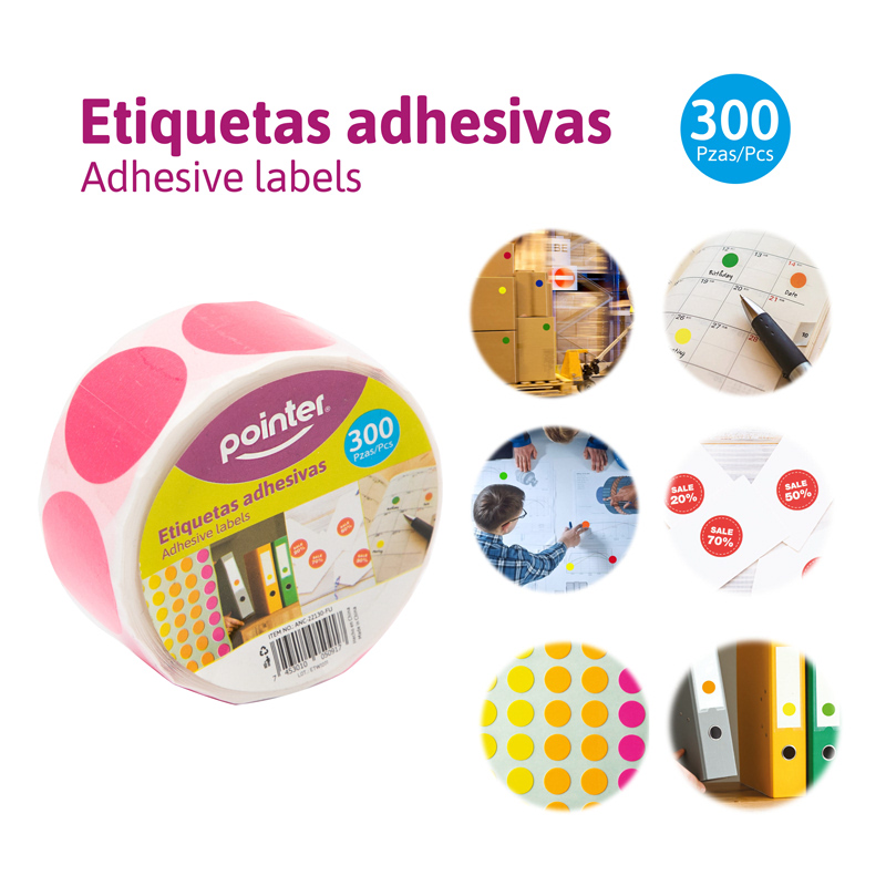 ETIQUETAS ADHESIVAS NEON (FUCSIA) x300PZAS