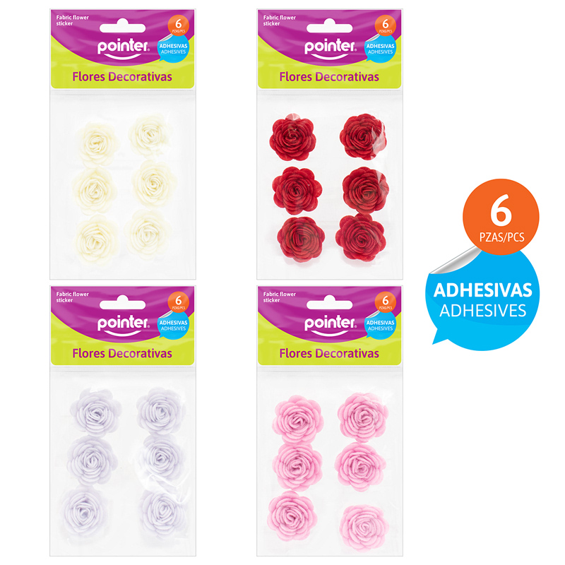 FLORES DECORATIVAS ADHESIVAS x 6 PZAS.