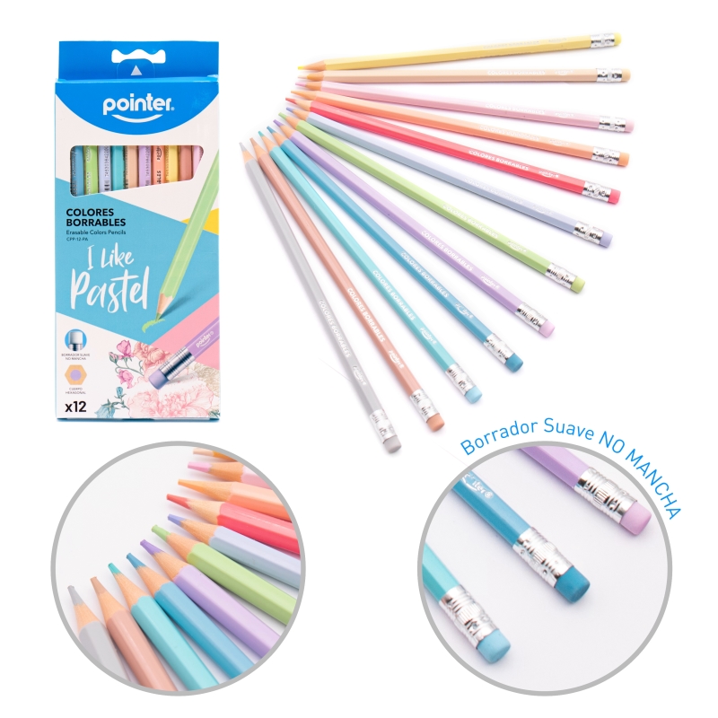 LAPICES BORRABLE COLOR PASTEL x 12 pzas.