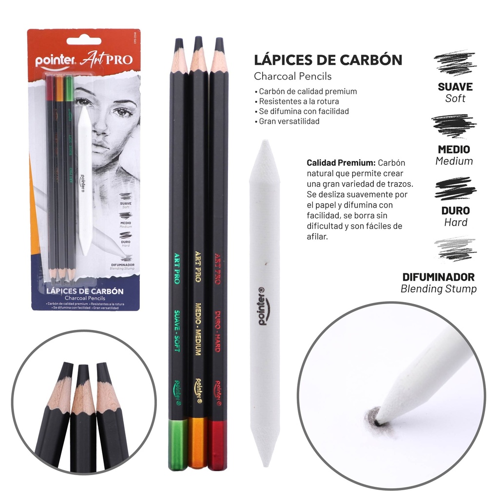 LAPICES DE CARBON CON DIFUMINADOR ART PRO
