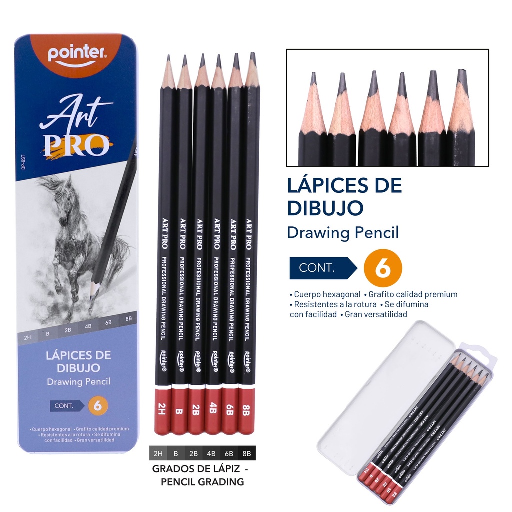 SET DE LAPICES DE DIBUJO ART PRO x6PZAS