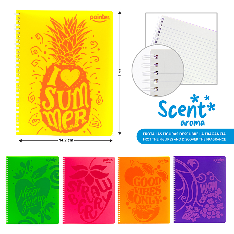 LIBRETA ESPIRAL DE APUNTES A5 CON AROMA (FRUTAS) - 80 HOJAS AMARILLAS