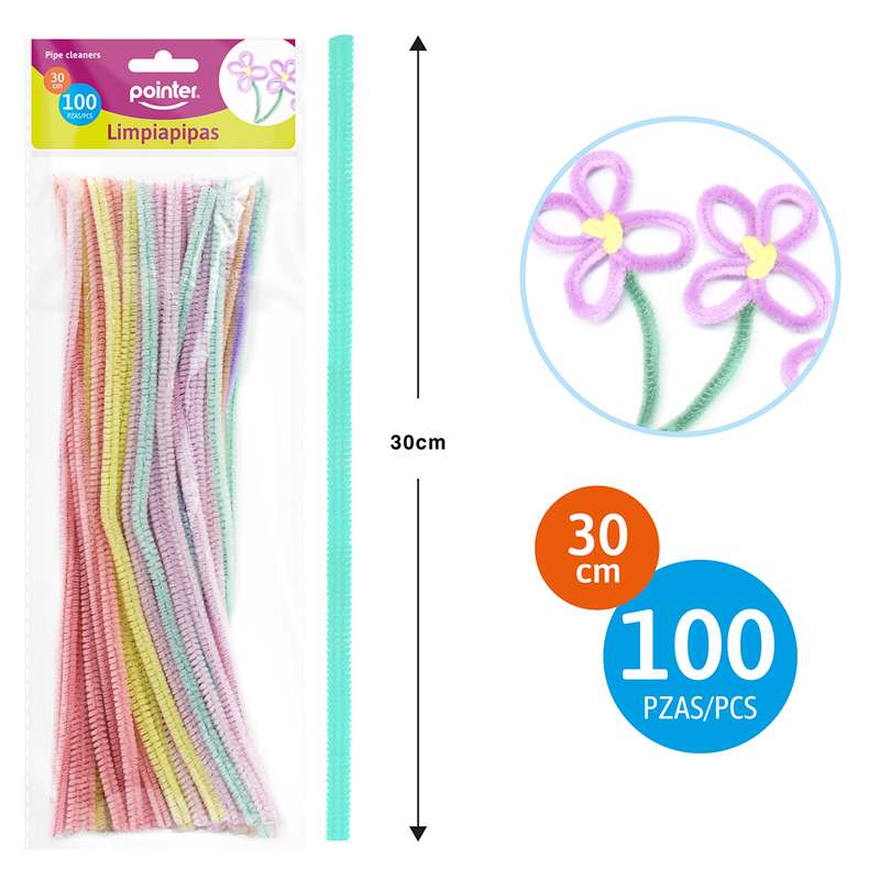 LIMPIA PIPAS PASTEL - 30CM x100PZAS