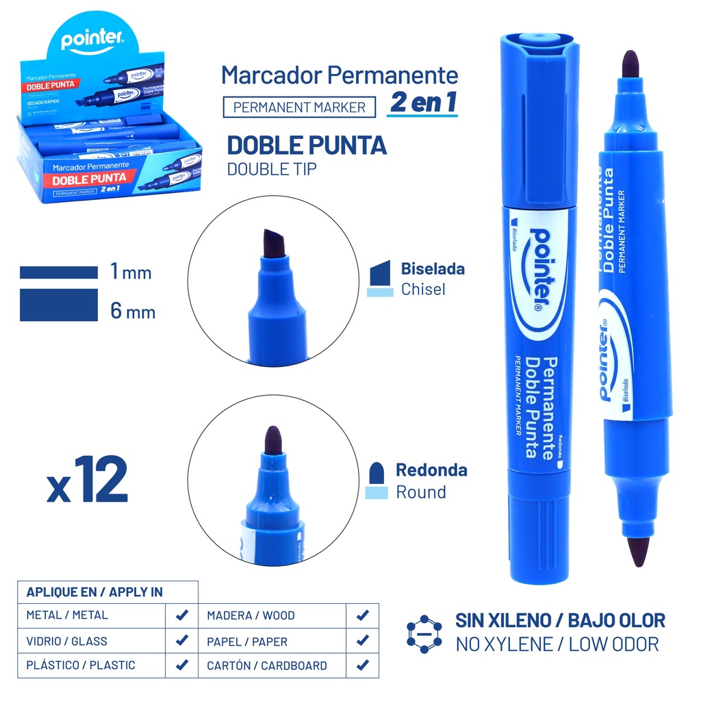 MARCADOR PERMANENTE AZUL DOBLE PUNTA