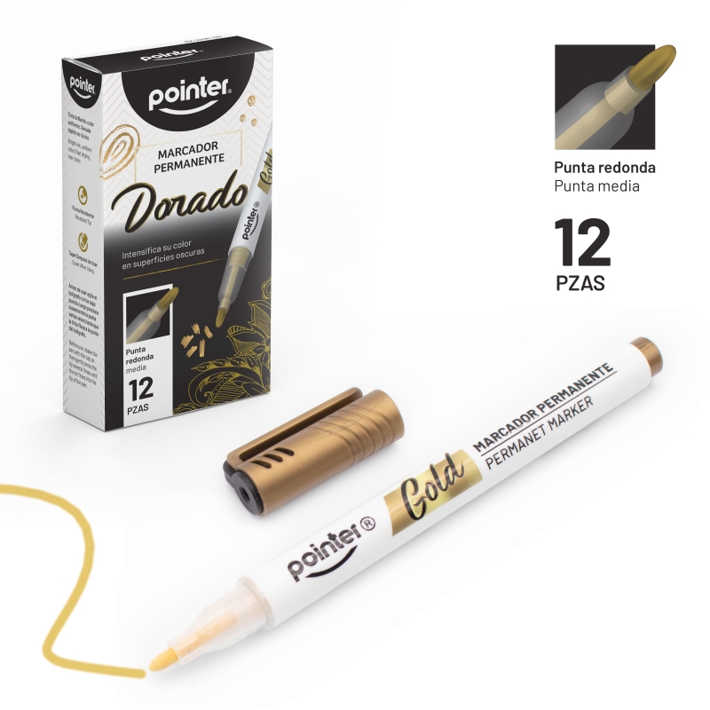 MARCADOR PERMANENTE DORADO x12pzs