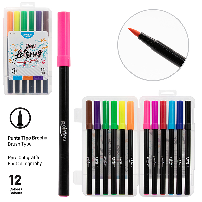 SET DE MARCADORES LETTERING PUNTA PINCEL x12 COLORES BRILLANTES