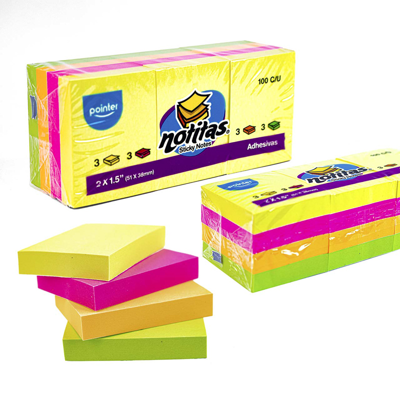 NOTAS ADHESIVAS NEON - 1.5x2" x12 BLOQUES