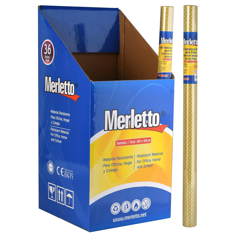 PAPEL ADHESIVO DORADO BRILLANTE (LUNARES) 45CM x 2M