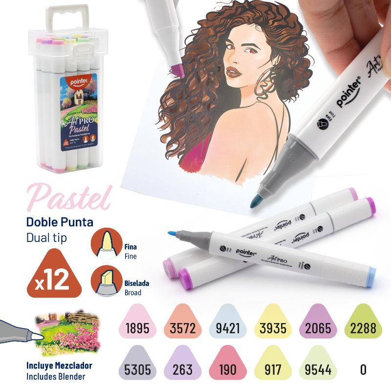 SET DE MARCADORES MEZCLABLES ART PRO DOBLE PUNTA x12 TONOS PASTEL