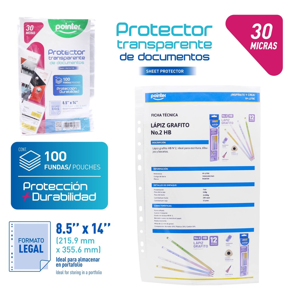 FUNDAS PROTECTORAS TRANSPARENTE 30 MICRAS - 100 HOJAS 22x34Cm