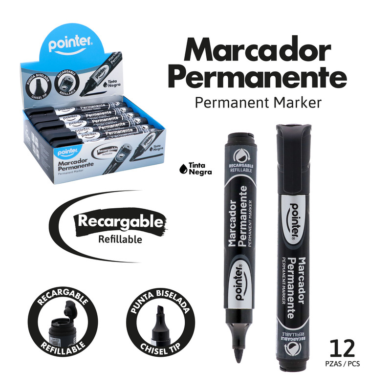 MARCADOR PERMANENTE NEGRO RECARGABLE