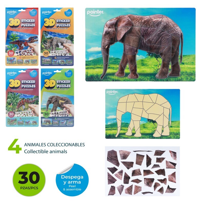 ROMPECABEZAS DE STICKERS 3D (ANIMALES) - x30PZAS