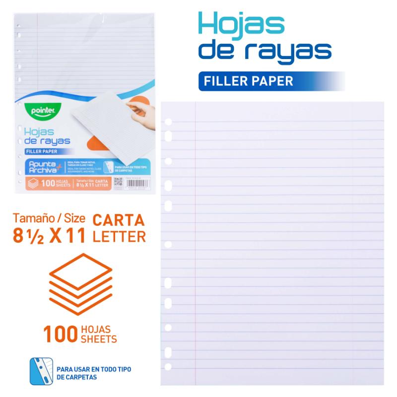 HOJAS DE RAYAS PERFORADAS TAMAÑO CARTA (100 HOJAS)