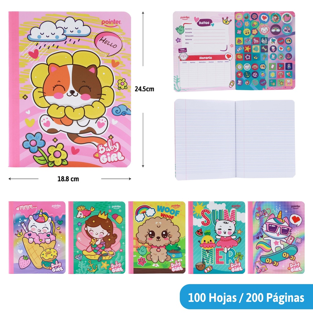 CUADERNO COSIDO A4 DOBLE RAYA x100 HOJAS (STICKERS)