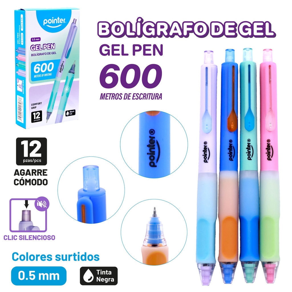 BOLIGRAFO DE GEL RETRACTIL 0.5 MM 12 PIEZAS