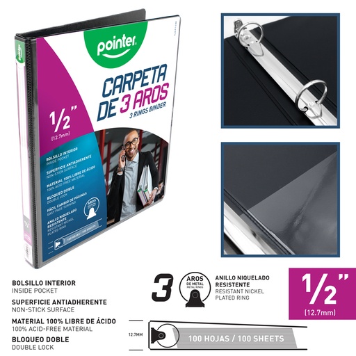 [FLJG-P-1/2-BK] CARPETA NEGRA 3 AROS 1/2"