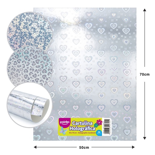 [HCT-CO57-S] CARTULINA HOLOGRAFICA PLATEADO CORAZONES