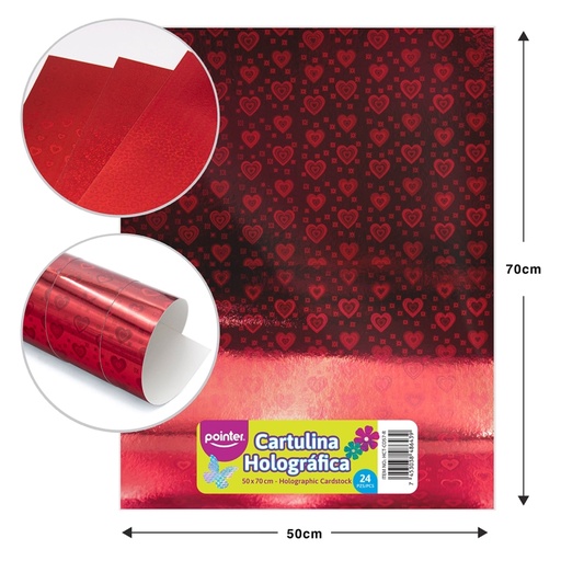 [HCT-CO57-R] CARTULINA HOLOGRAFICA ROJO CORAZONES
