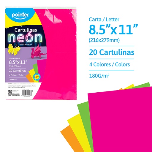 [CT-4F-20] CARTULINA NEON SURTIDA X20