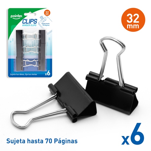 [DC-32MM-6] CLIP SUJETA PAPEL 32MM x 6 PZAS
