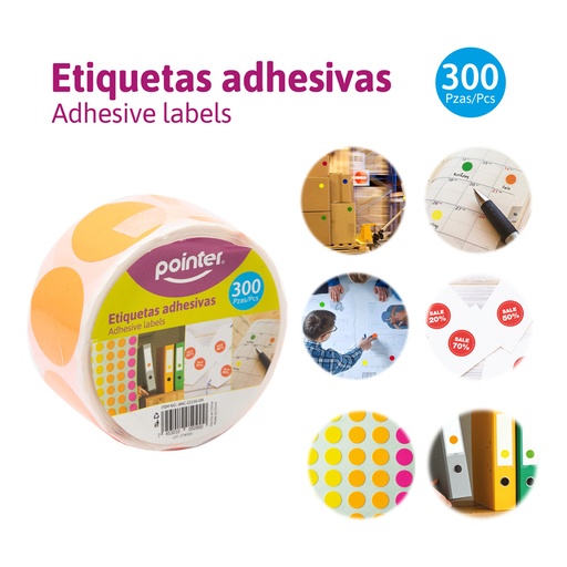 [ANC-22130-OR] ETIQUETAS ADHESIVAS NARANJA x 300 PZAS.