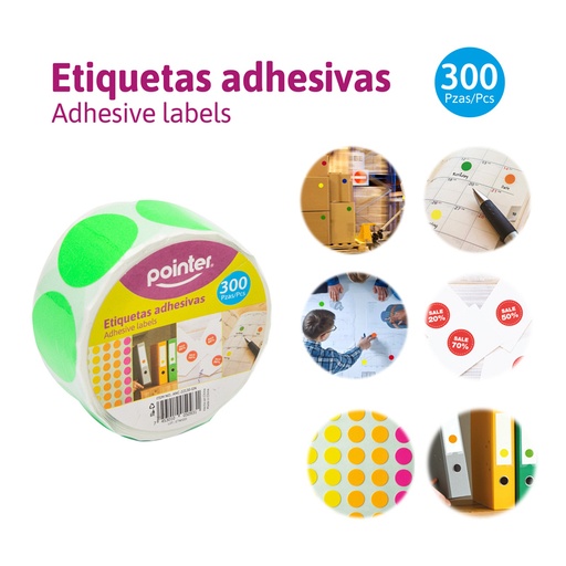 [ANC-22130-GN] ETIQUETAS ADHESIVAS VERDE x 300 PZAS.