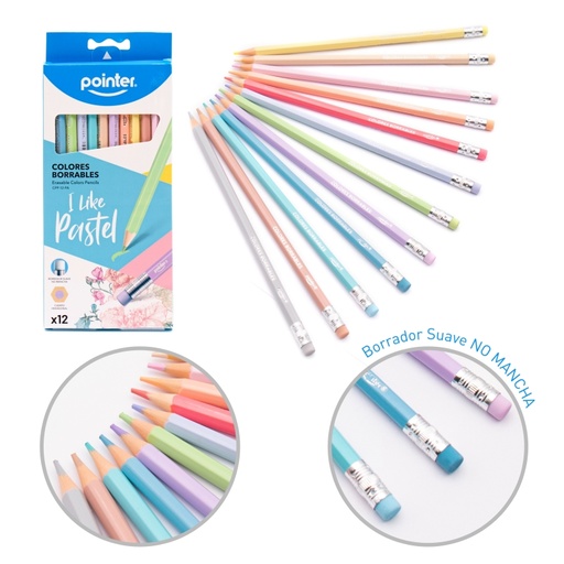 [CPP-12-PA] LAPICES BORRABLE COLOR PASTEL x 12 pzas.