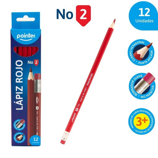 [CP-3109R] LAPIZ DE GRAFITO ROJO HB No.2 - CUERPO HEXAGONAL