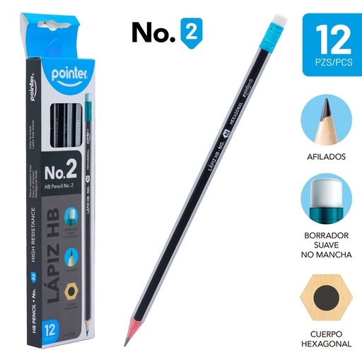 [YP-12HR] LAPIZ DE GRAFITO HB No.2 NEGRO/PLATA - CUERPO HEXAGONAL