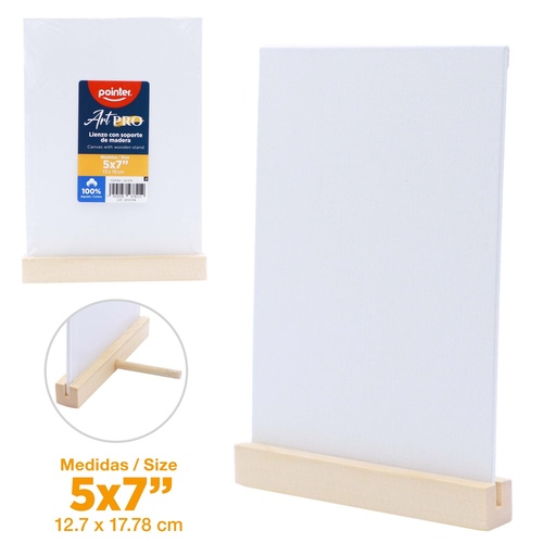 [CA-57S] LIENZO BLANCO CON SOPORTE DE MADERA - 12.7x17.78CM