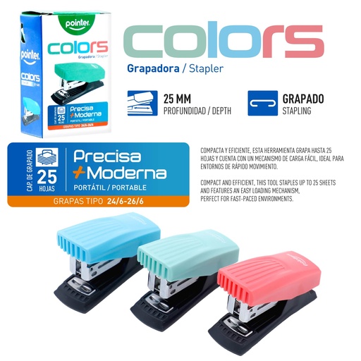 [ST-1601] MINI GRAPADORA NEON - 12 HOJAS