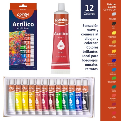 [E812B] PINTURA ACRILICA x 12 COLORES