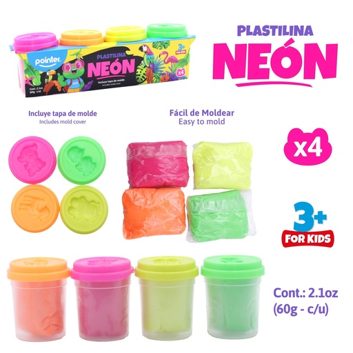 [DGH-460-N] PLASTILINA PARA MOLDEAR x 4 (NEON)
