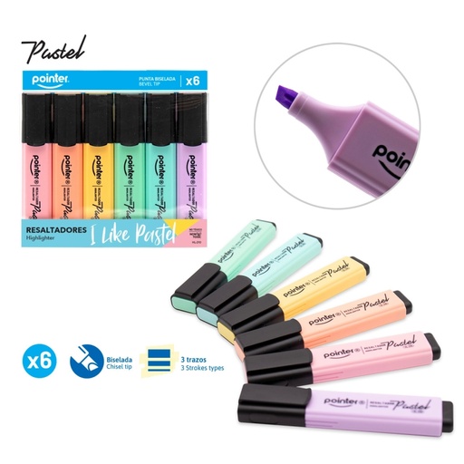 [HL-210] RESALTADOR PASTEL x 6 PZAS.