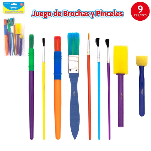 [AB-1638] SET DE PINCELES Y BROCHAS x9 pzas