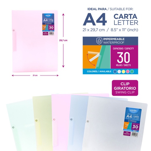 [FL2-2417] CARPETA PLASTICA CON CLIP GIRATORIO - CARTA 21x29,7Cm