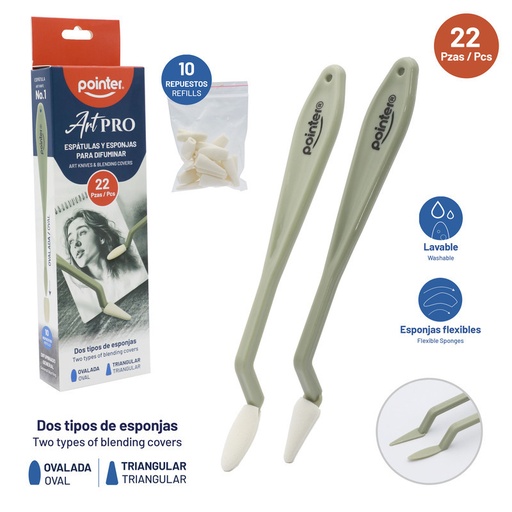 [SKSP-2418] SET DE ESPATULAS Y ESPONJAS PARA DIFUMINAR x22PZAS