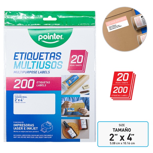 [WPL-2X4-B] ETIQUETAS MULTIUSOS x20PZAS - 5.08 x 10.16CM