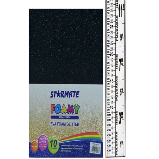 [STR-GL-EVA-015] FOAMY C/ESCARCHA 21.5X 28CM NEGRO