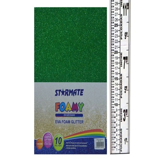 [STR-GL-EVA-023] FOAMI CON ESCARCHA 21.5X 28CM VERDE