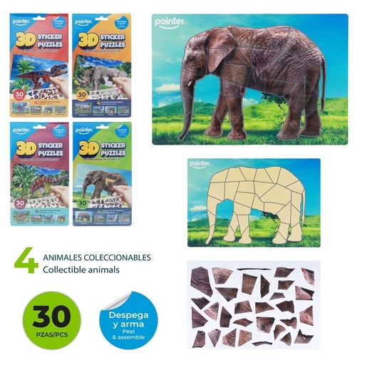 [ANC-2483] ROMPECABEZAS DE STICKERS 3D (ANIMALES) - x30PZAS