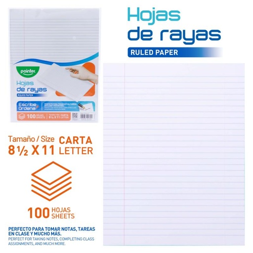 [RP-24132-R] HOJAS DE RAYAS TAMAÑO CARTA (100 HOJAS)