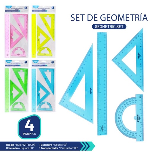 [RU-24112-30] SET DE REGLAS GEOMETRICAS 30 CM - 4 PIEZAS