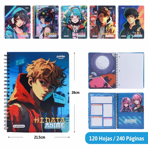 [ESP-14-3M] CUADERNO ESPIRAL 3 MATERIAS (ANIME)