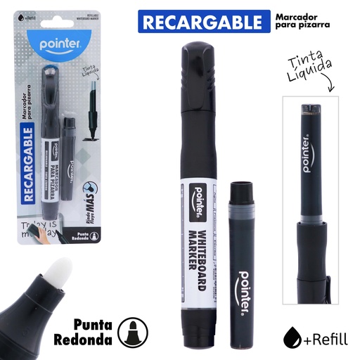 [WM-400-BK-1B] MARCADOR PARA TABLERO RECARGABLE TINTA LIQUIDA CON REPUESTO (NEGRO)